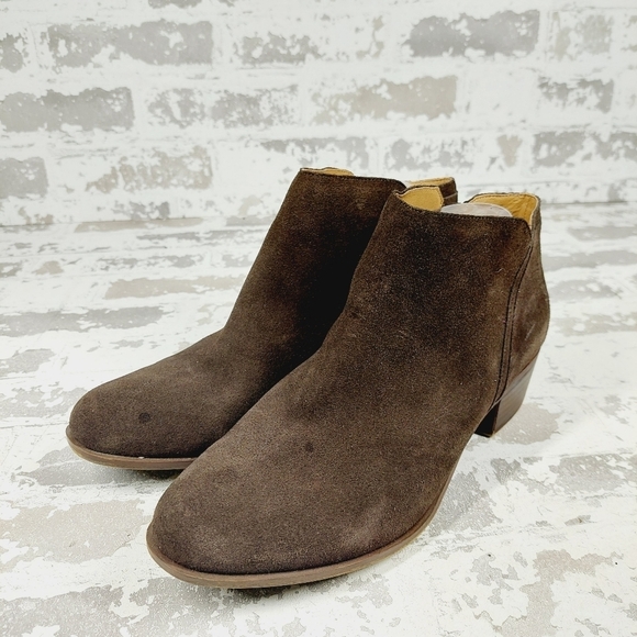 Lucky Brand Brown Leather Suede Side Zipper Heels Ankle Bootie V673 - Picture 2 of 13